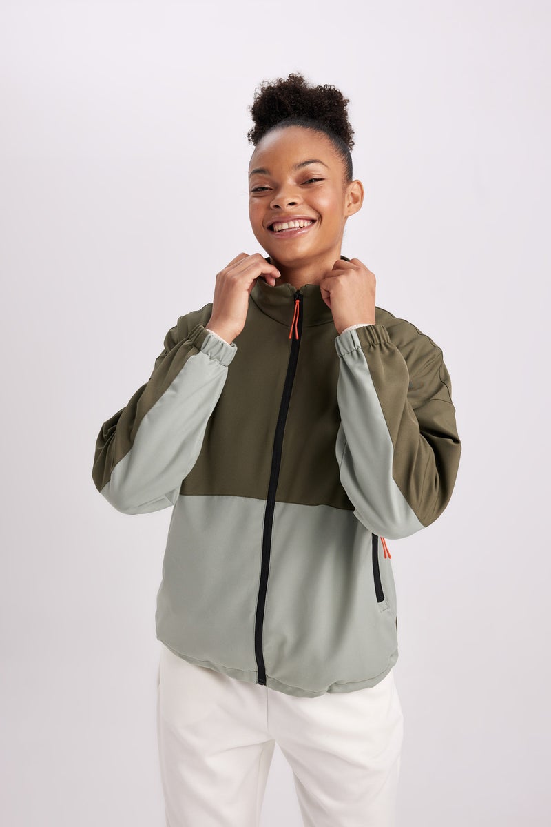 DeFacto Green Woman Waterproof Stand Collar Pocketed Mesh Lined Light Thin Jacket Casual - Image 4